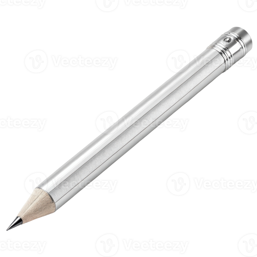 sleek silver pencil with sharp tip, perfect for precise writing and drawing. Its elegant design adds touch of sophistication to any workspace png