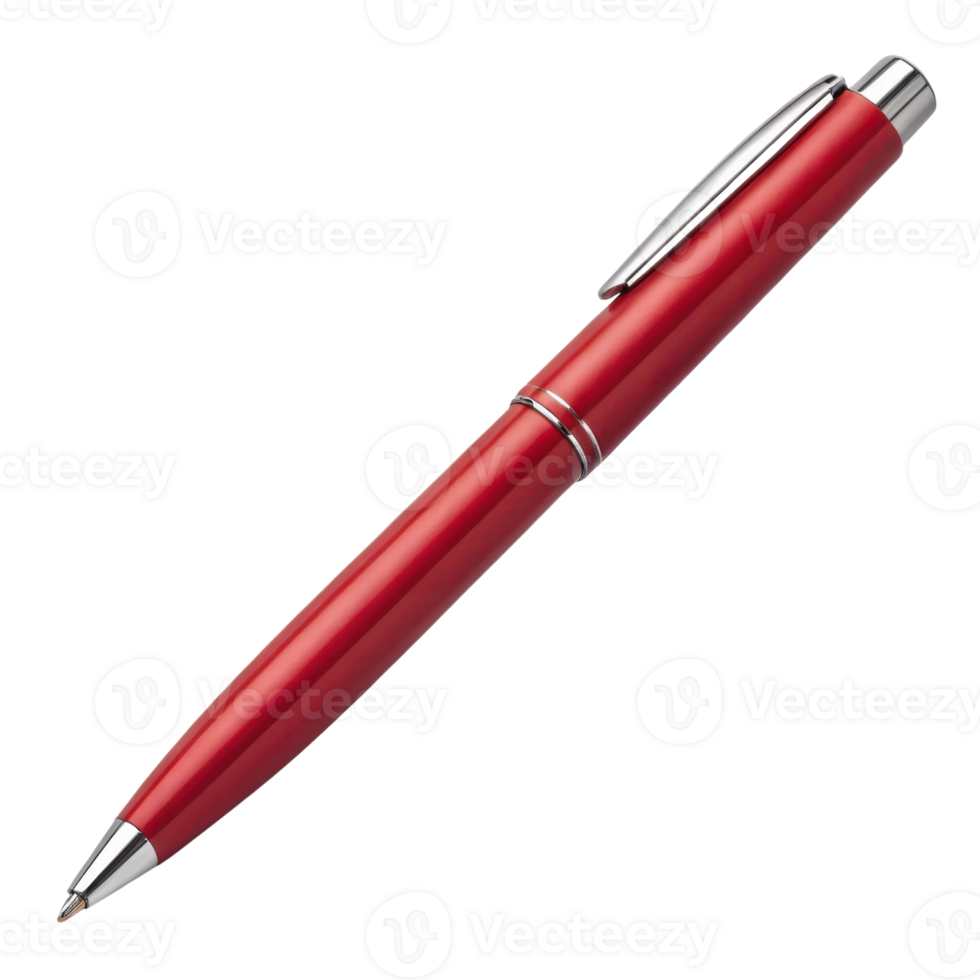 sleek red pen with shiny silver clip, perfect for writing and office use, adds touch of elegance to any desk png