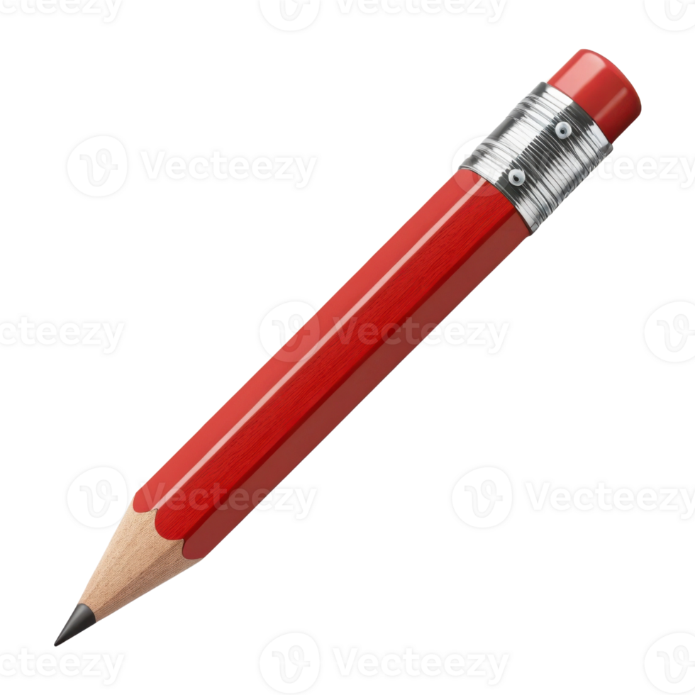 vibrant red pencil with silver ferrule and sharpened tip, perfect for writing or drawing png