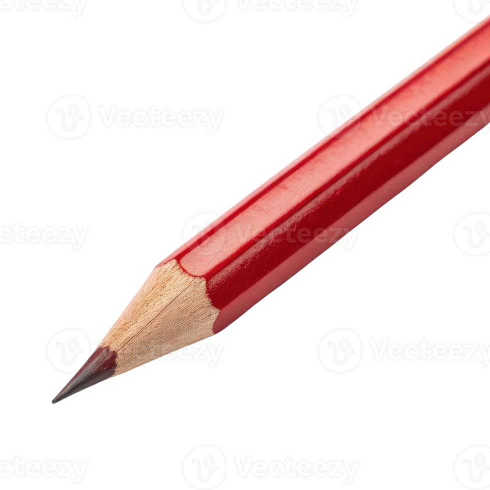 close up of red pencil with sharpened tip, showcasing its vibrant color and smooth finish, perfect for artistic expression png