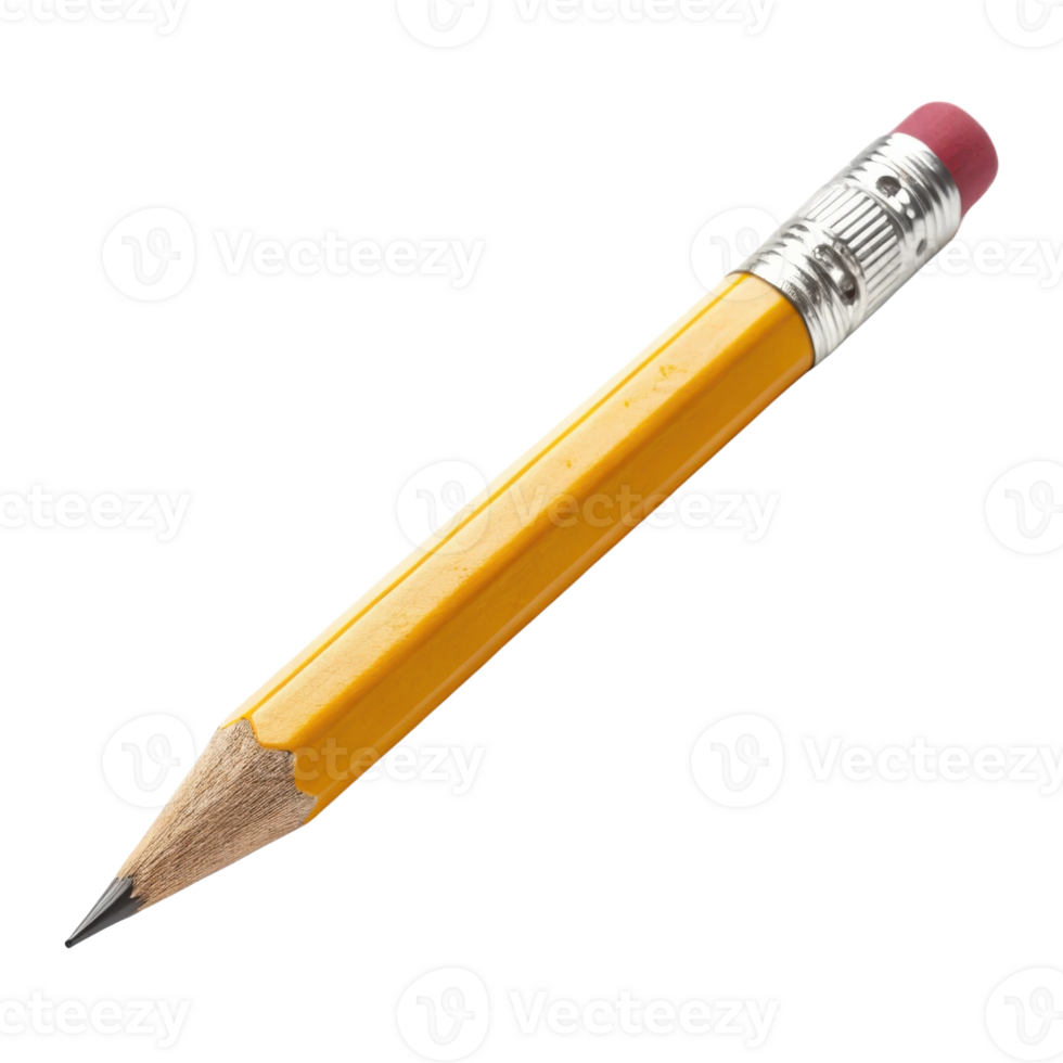 yellow pencil with silver ferrule and pink eraser, perfect for writing and drawing. It evokes creativity and inspiration png