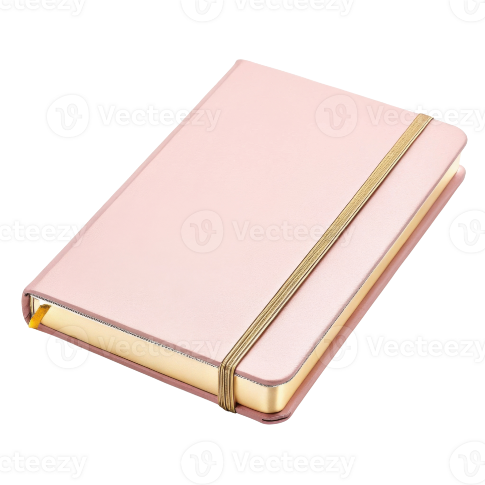 stylish pink notebook with gold elastic band, perfect for journaling or note taking, adds touch of elegance to your writing experience png
