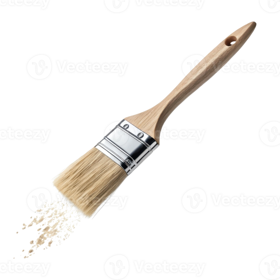 paintbrush with wooden handle and bristles, releasing cloud of paint or powder, symbolizes creativity and artistic expression png