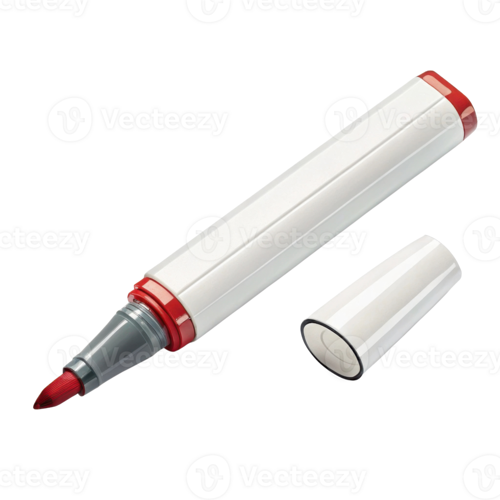 red and white marker with cap, ideal for writing and drawing, showcasing its sleek design and vibrant color png