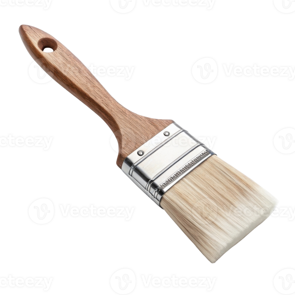 wooden paintbrush with flat bristle head, ideal for painting and crafting projects, showcasing its natural wood handle and fine bristles png