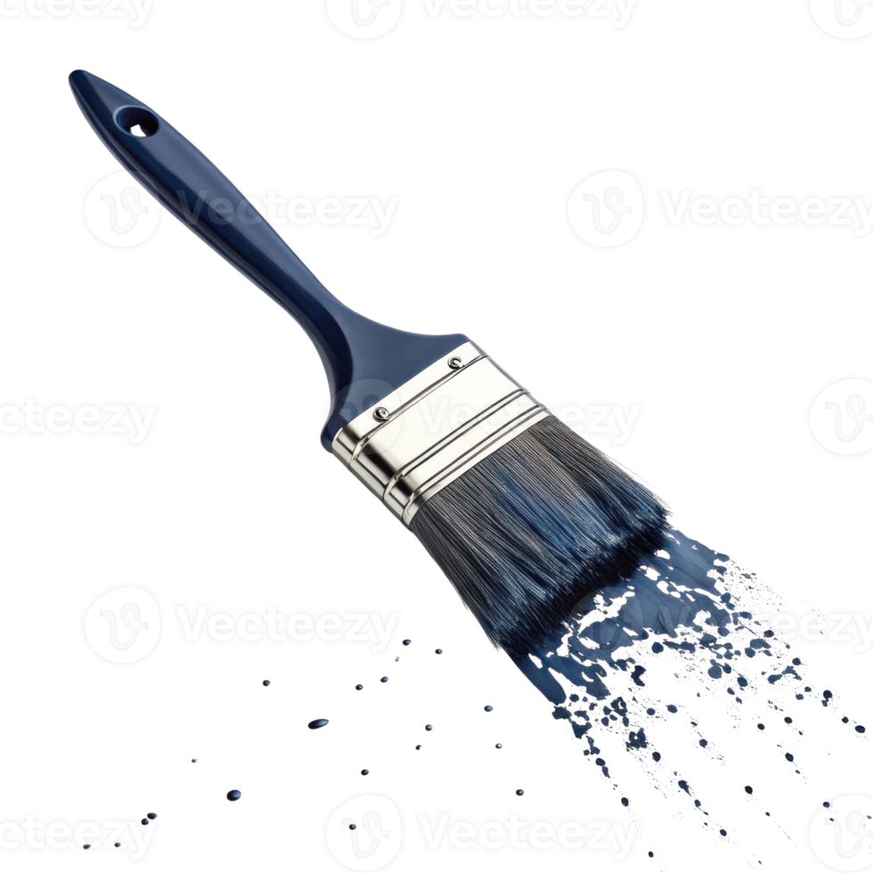 paintbrush with blue handle is splashing water, creating dynamic and artistic effect. brush bristles are detailed, showcasing its design png