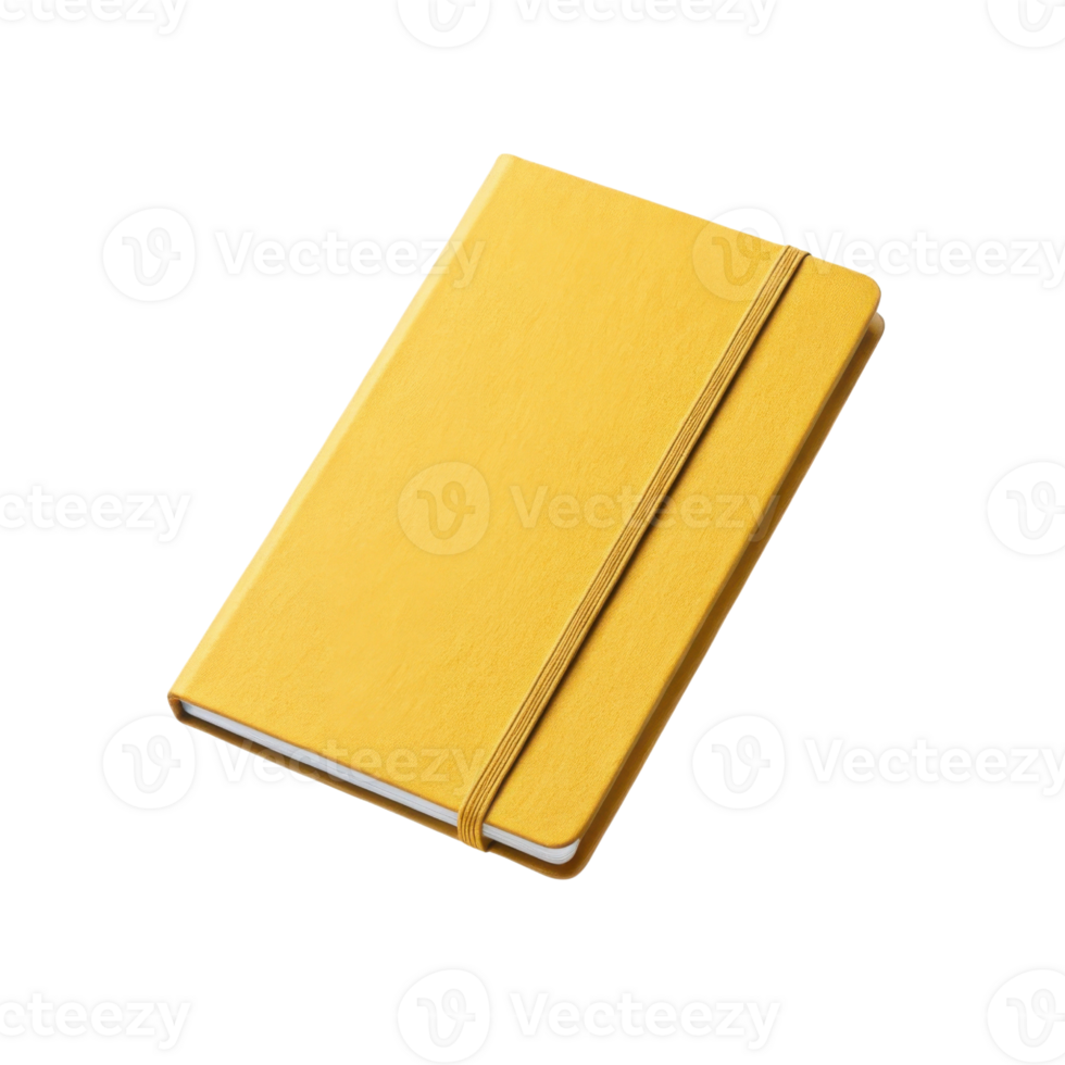 vibrant yellow notebook with smooth cover and elastic band, perfect for jotting down thoughts and ideas png