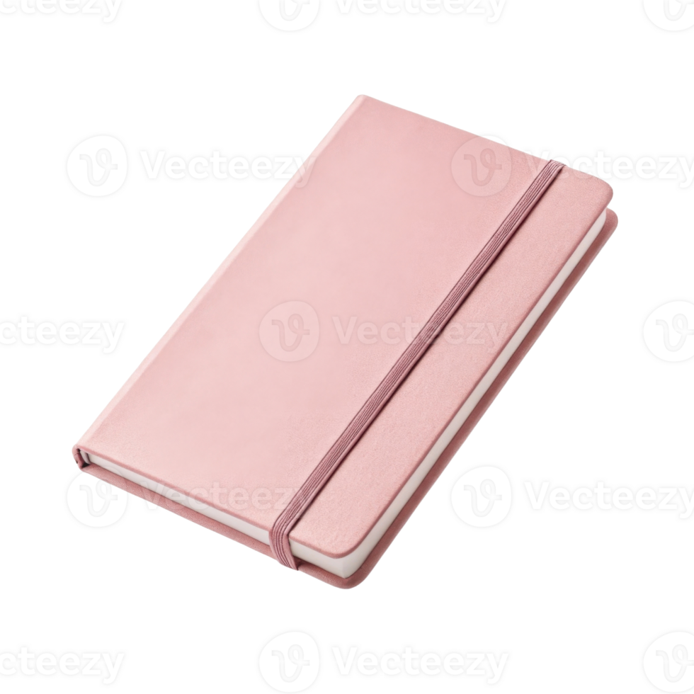 stylish pink notebook with soft cover and elastic band closure, perfect for journaling or note taking png