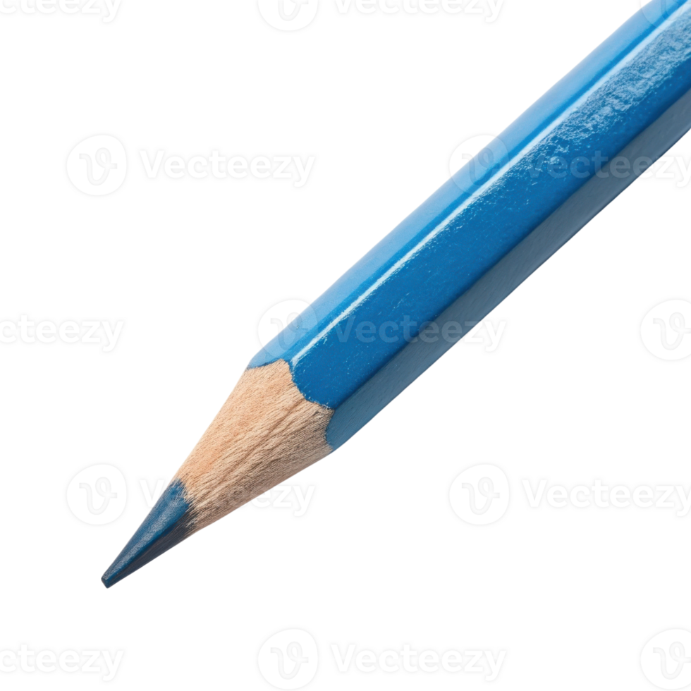 close up of blue colored pencil with sharpened tip, showcasing its vibrant color and smooth texture, perfect for artistic expression png