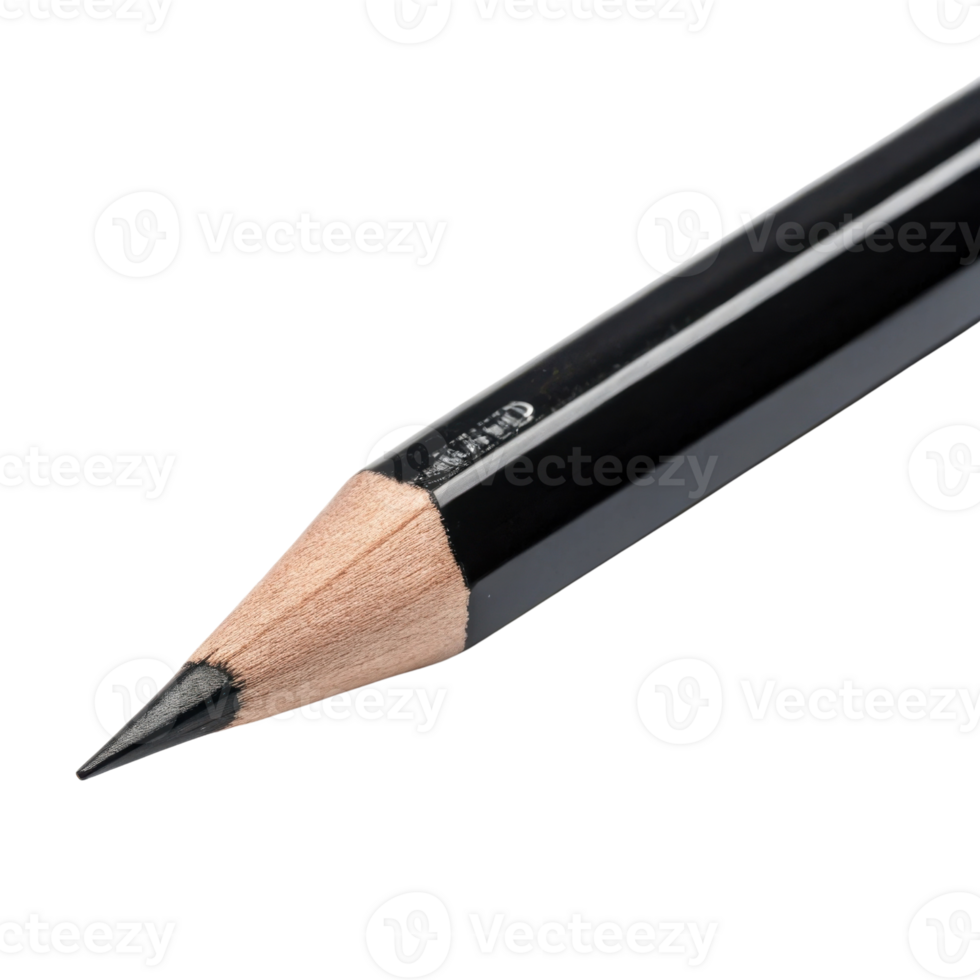 close up of black pencil with sharpened tip, showcasing its sleek design and wooden texture, perfect for drawing and writing png