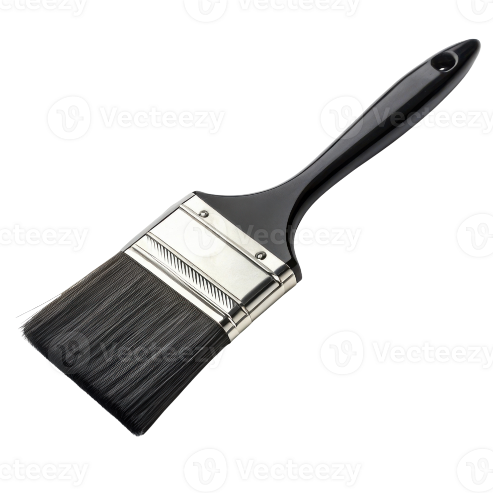 high quality paintbrush with flat bristle head and sleek black handle, perfect for painting projects and artistic endeavors png