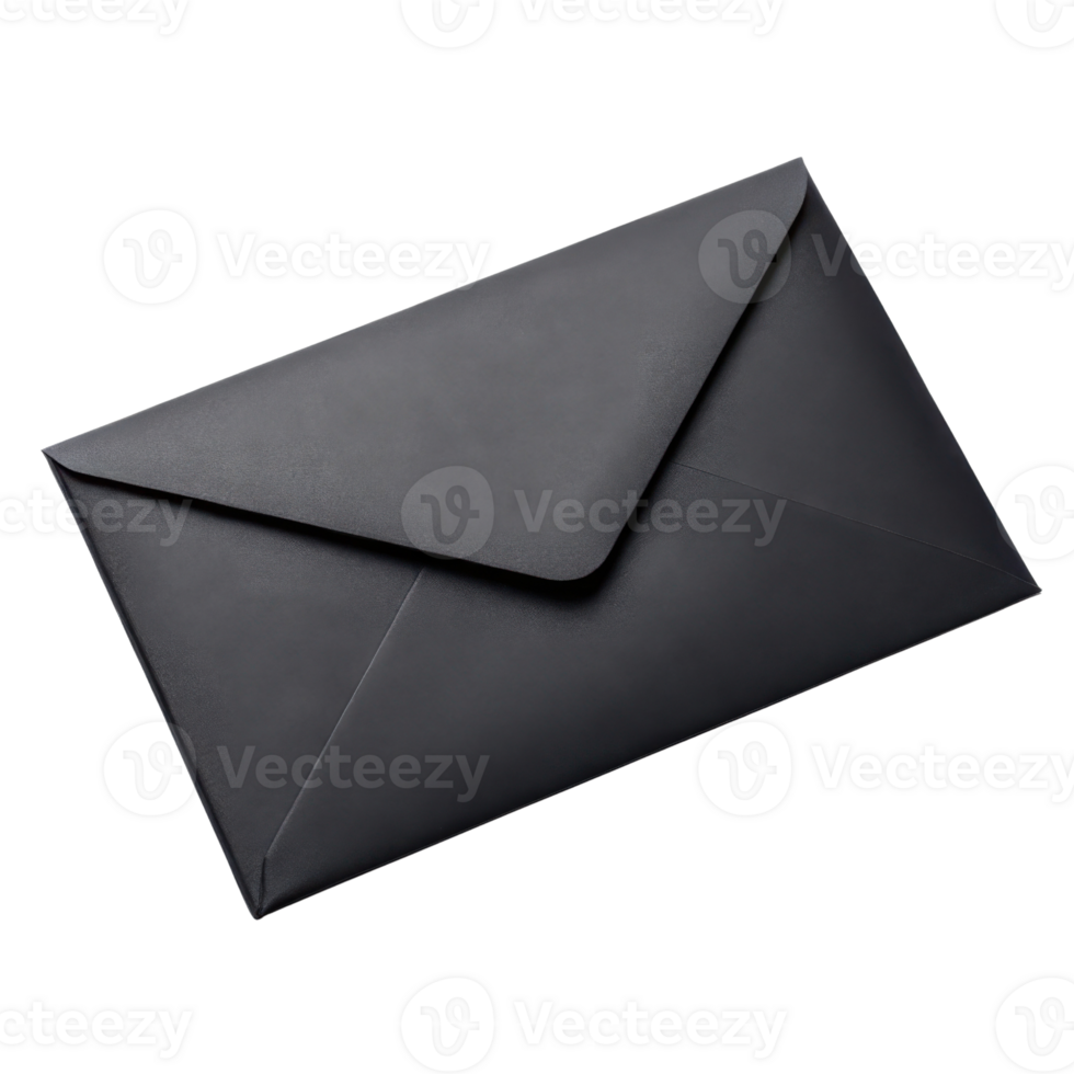 sleek black envelope with pointed flap, perfect for formal invitations or correspondence, exuding elegance and sophistication png