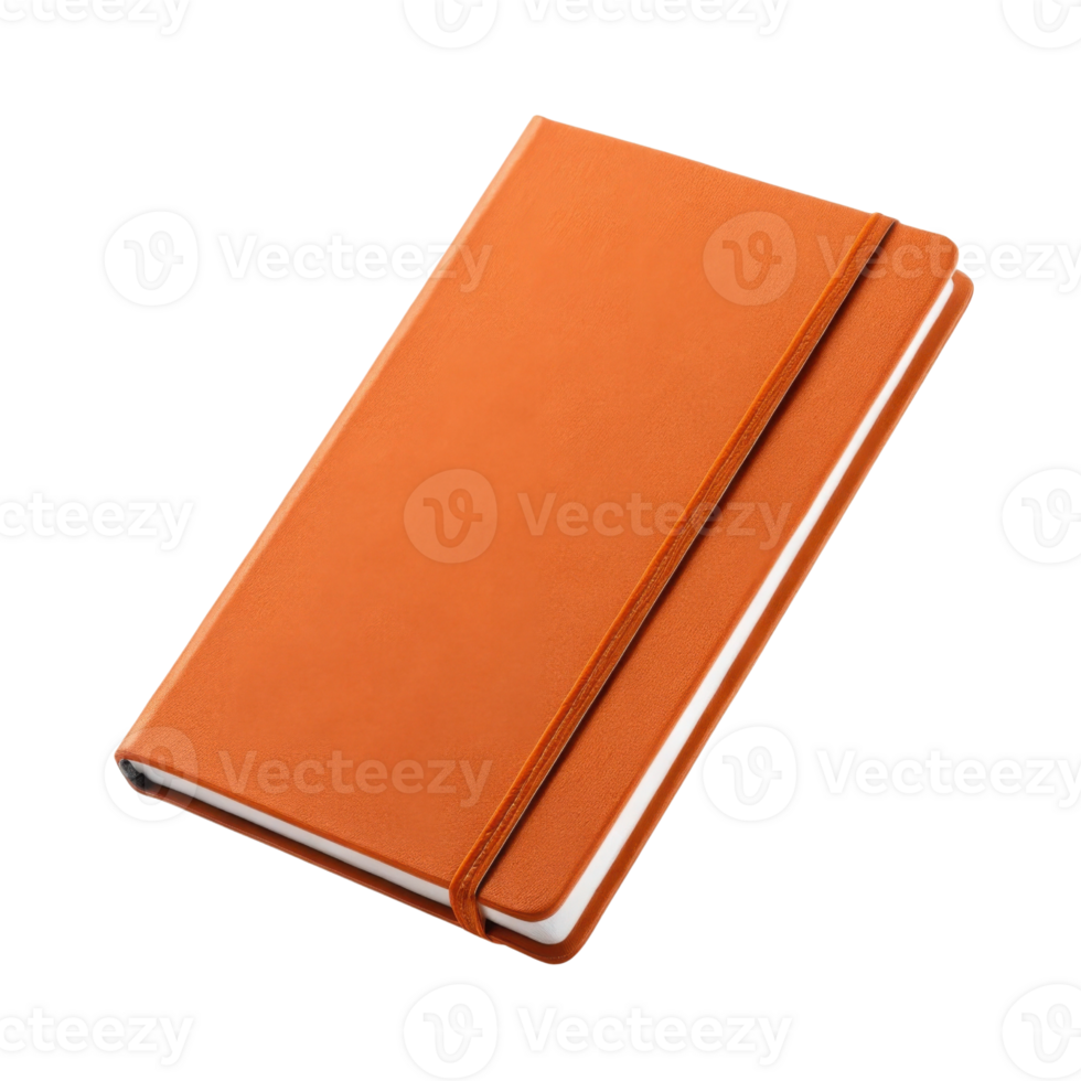 stylish orange notebook with smooth cover and elastic band, perfect for writing and note taking png