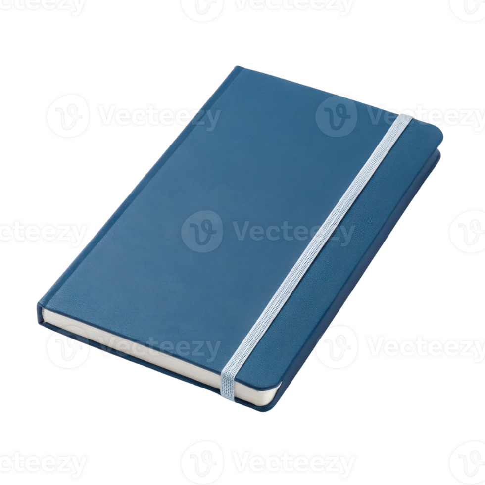 stylish blue notebook with smooth cover and elastic band, perfect for jotting down thoughts and ideas png