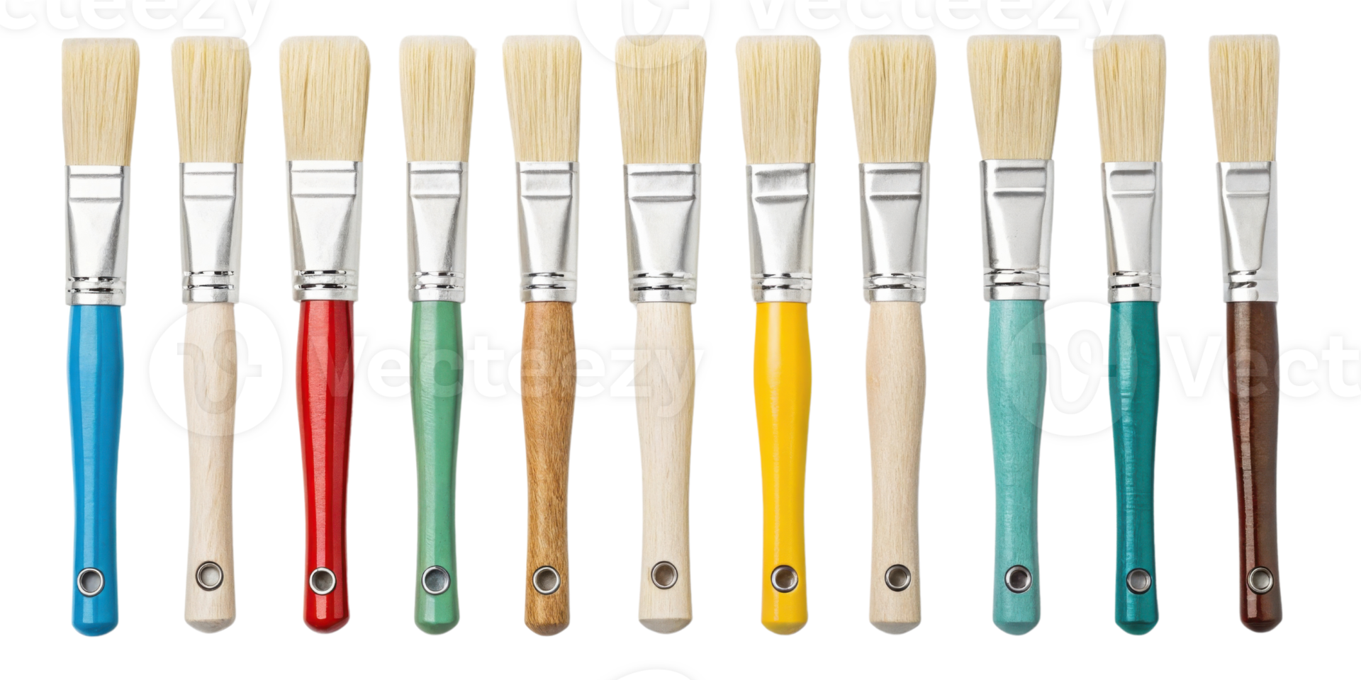 collection of paintbrushes in various colors, showcasing their unique styles and bristle types, perfect for artists and DIY enthusiasts png