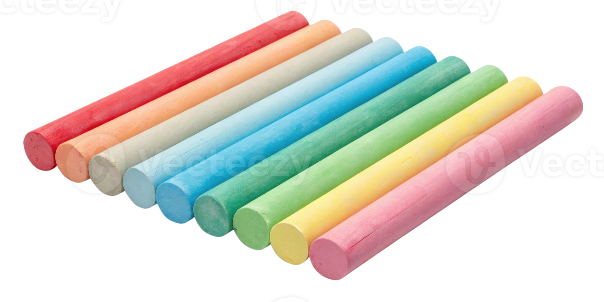 Colorful chalk sticks arranged in row, perfect for art and creativity, showcasing vibrant hues and smooth textures png