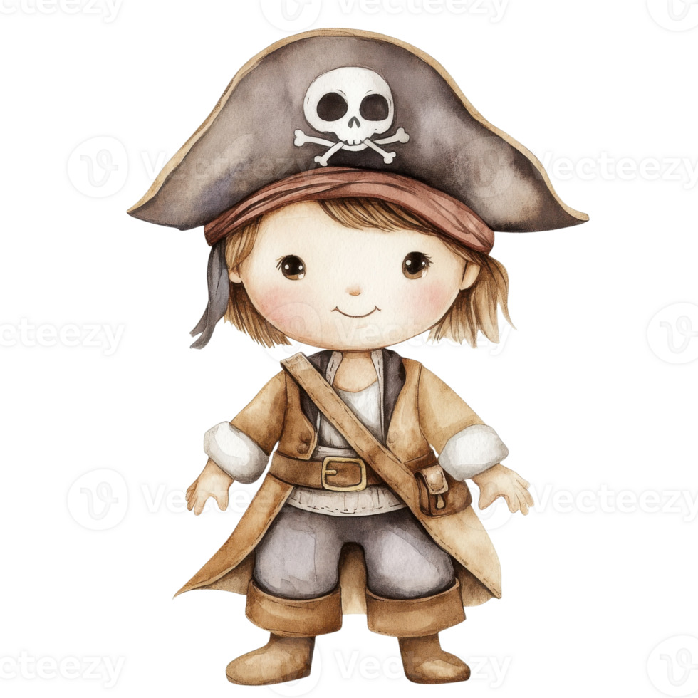 A cute pirate watercolor art on transparent background. png
