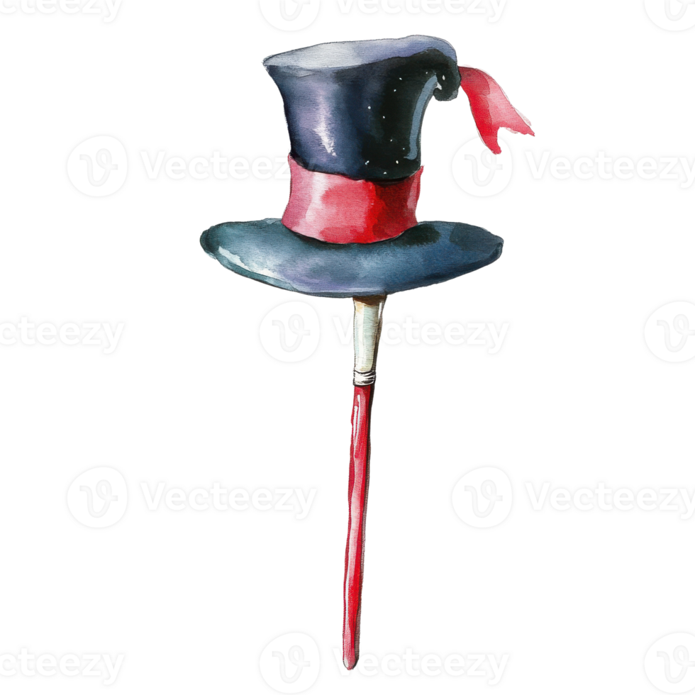 A top hat on a walking stick on transparent background. png