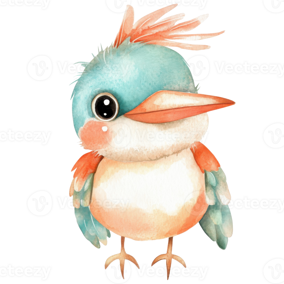 Cute watercolor bird animal on transparent background. png