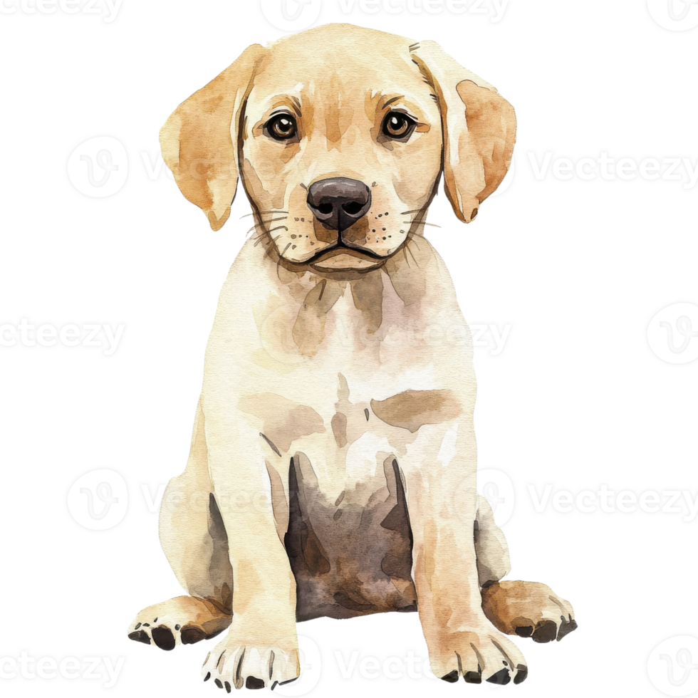 Watercolor puppy sitting up on transparent background. png