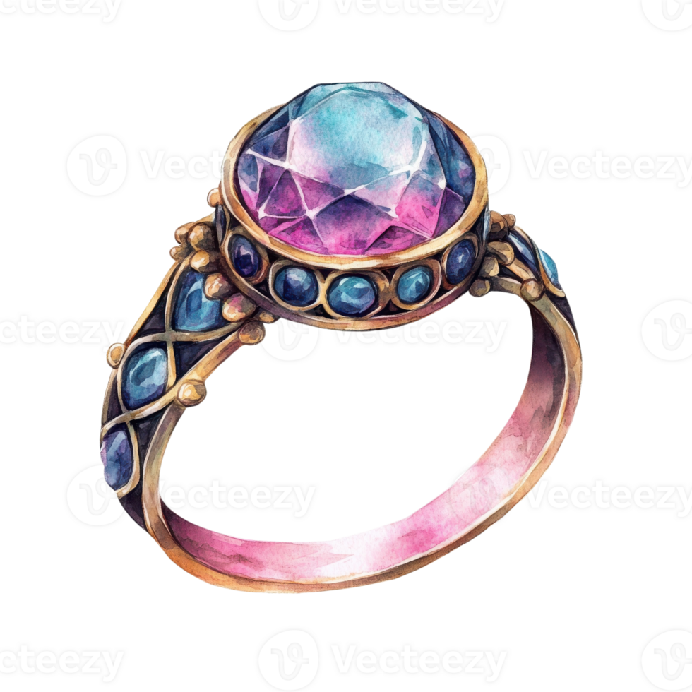 Ornate gem ring close up on transparent background. png