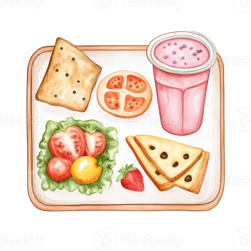 Tray with food illustration on transparent background. png