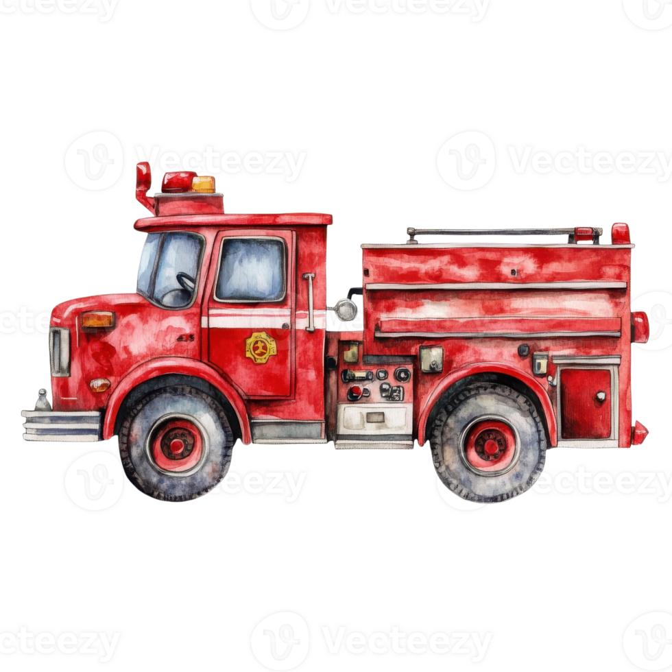 Illustration of fire truck on transparent background. png