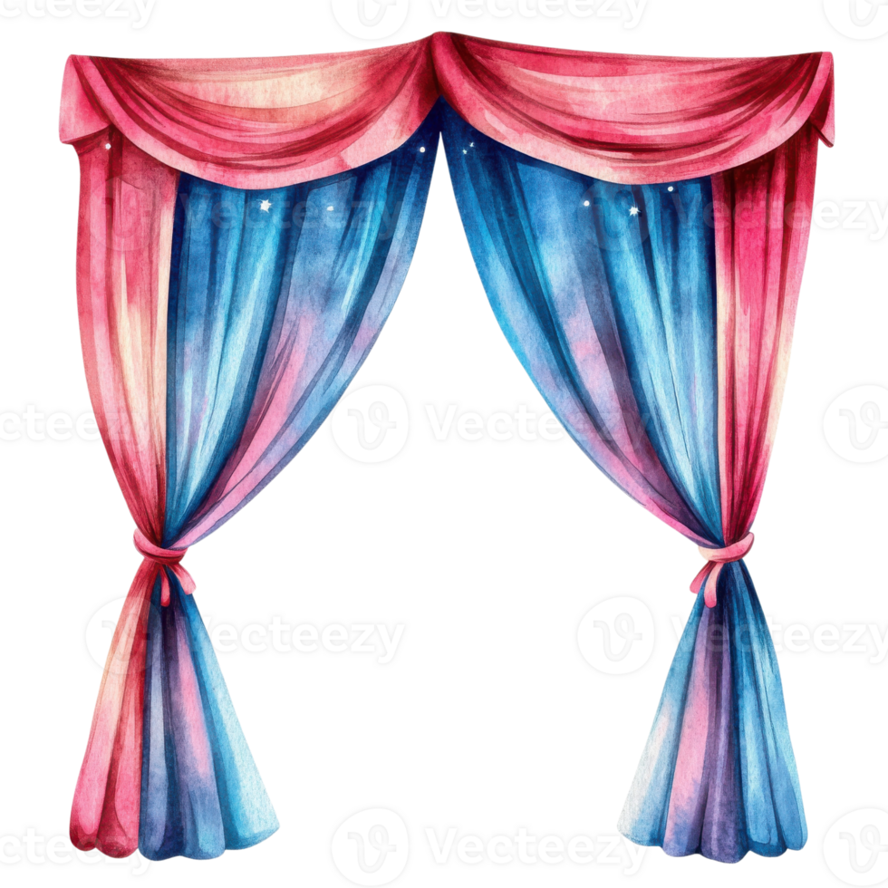Pink and blue watercolor drape on transparent background. png