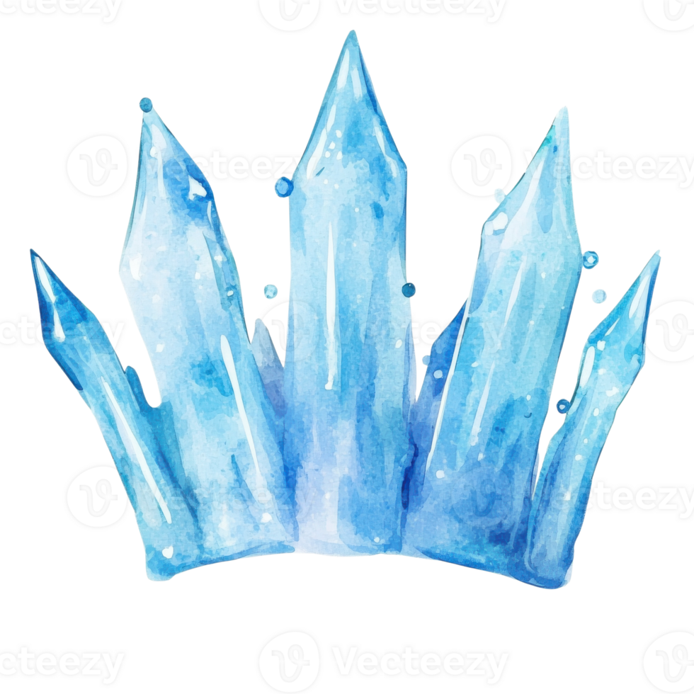 Blue watercolor crystal art on transparent background. png