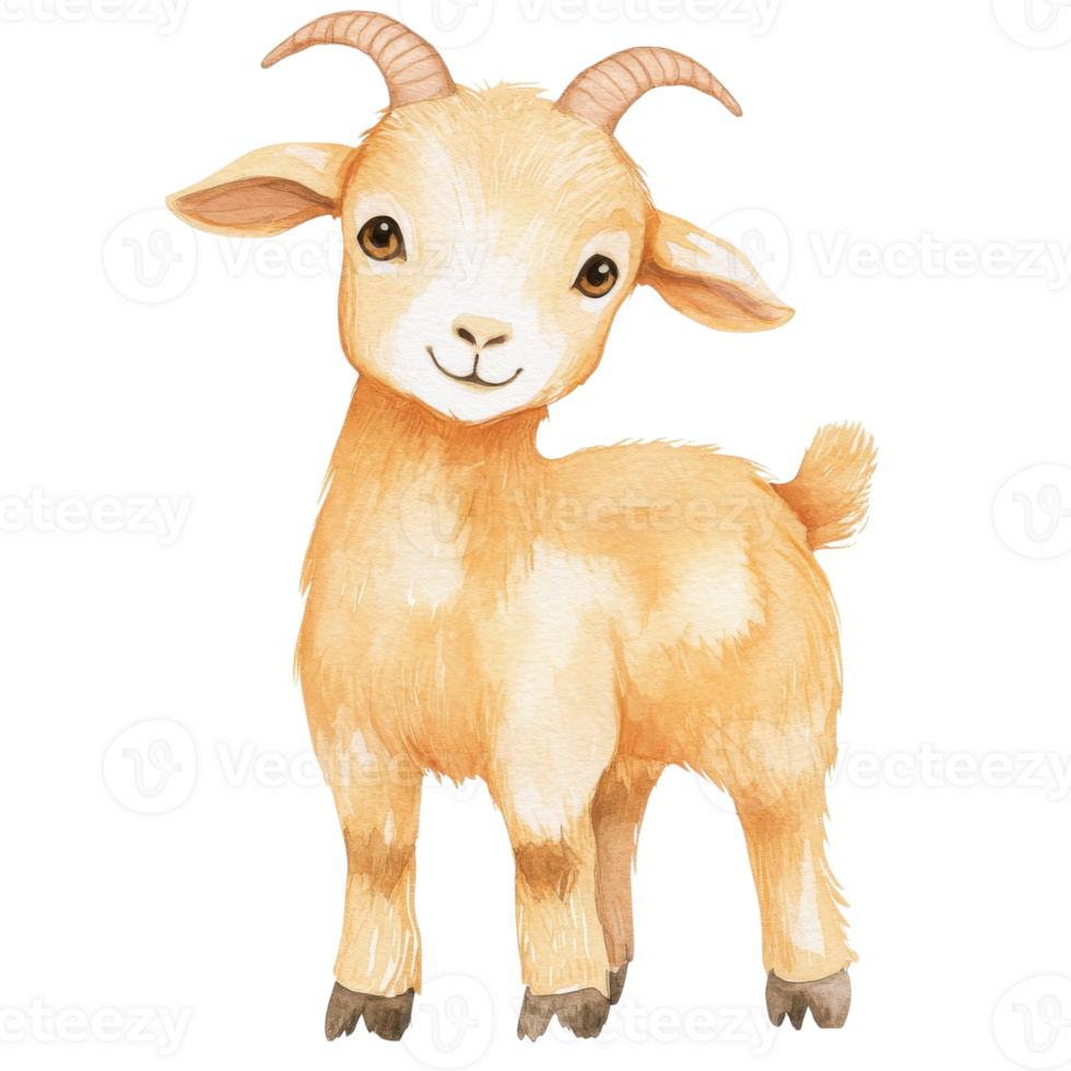A cute watercolor goat kid on transparent background. png