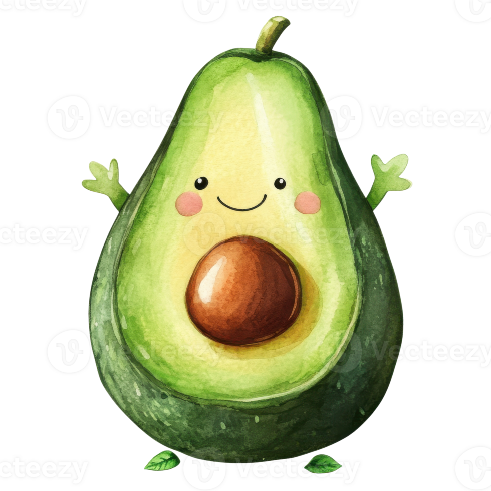 A cute cartoon avocado art on transparent background. png