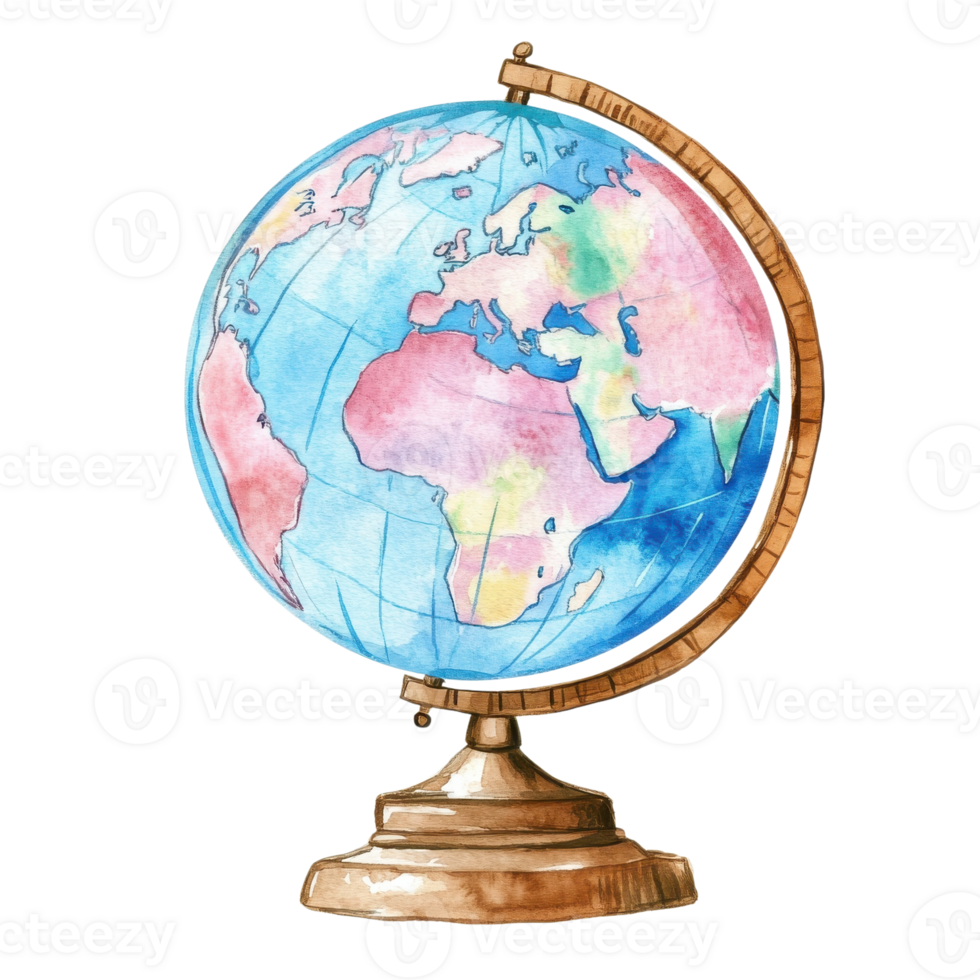 Watercolor painting of globe on transparent background. png
