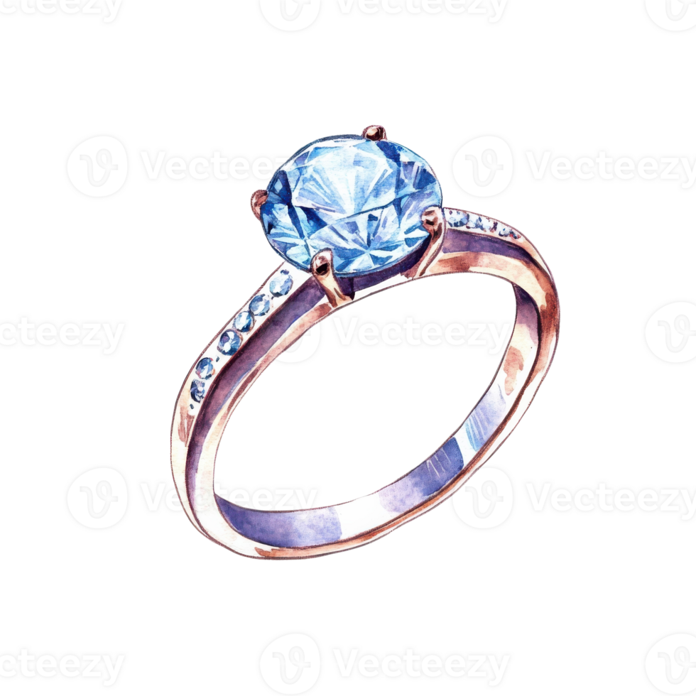 A blue diamond ring art on transparent background. png