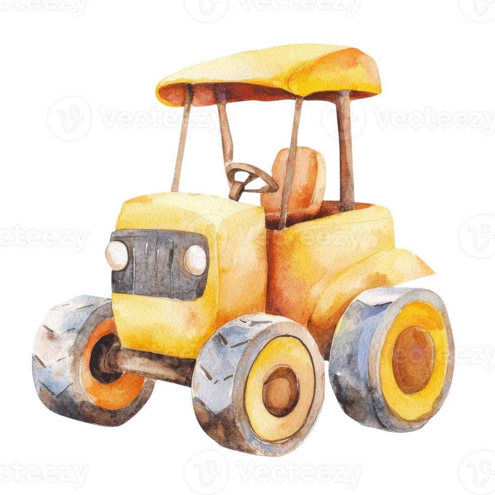 Yellow tractor artwork on transparent background. png