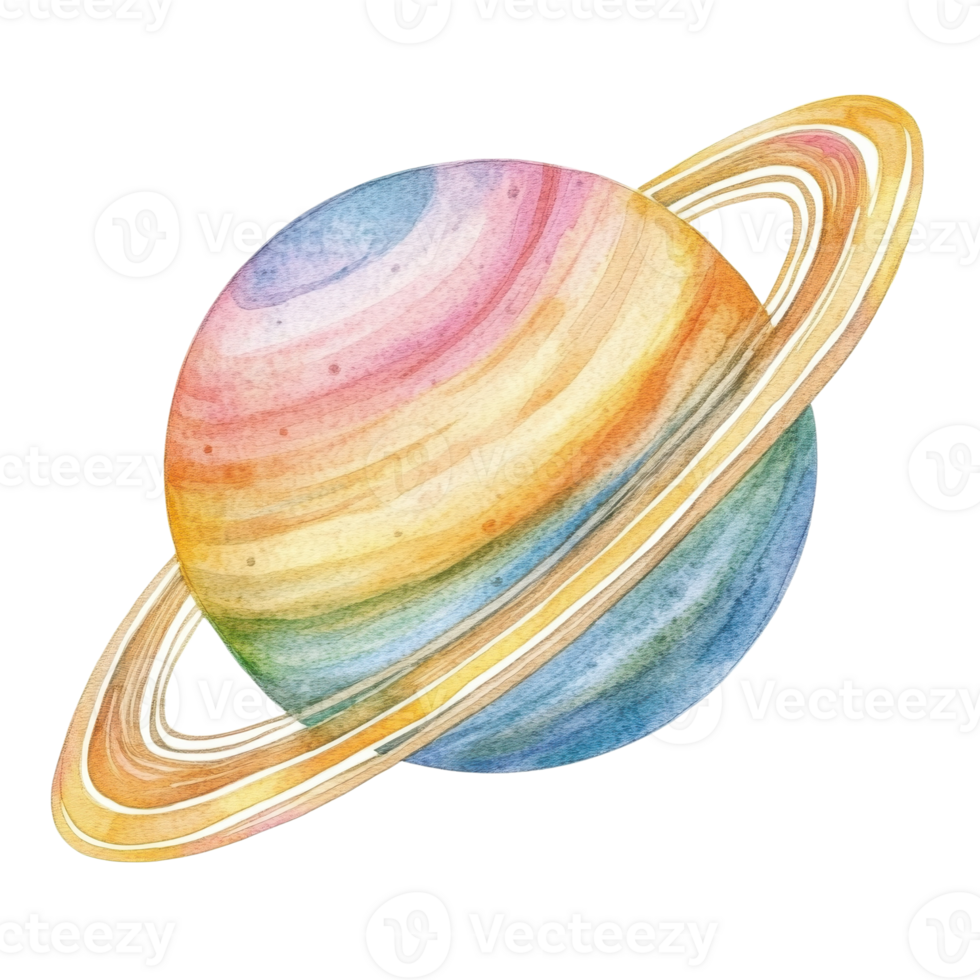 Planet with rings art on transparent background. png