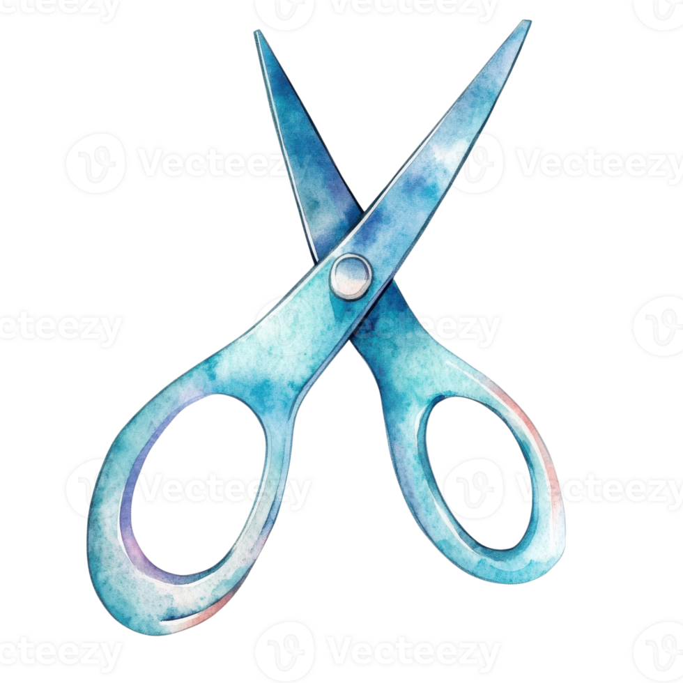 Watercolor style scissors on transparent background. png