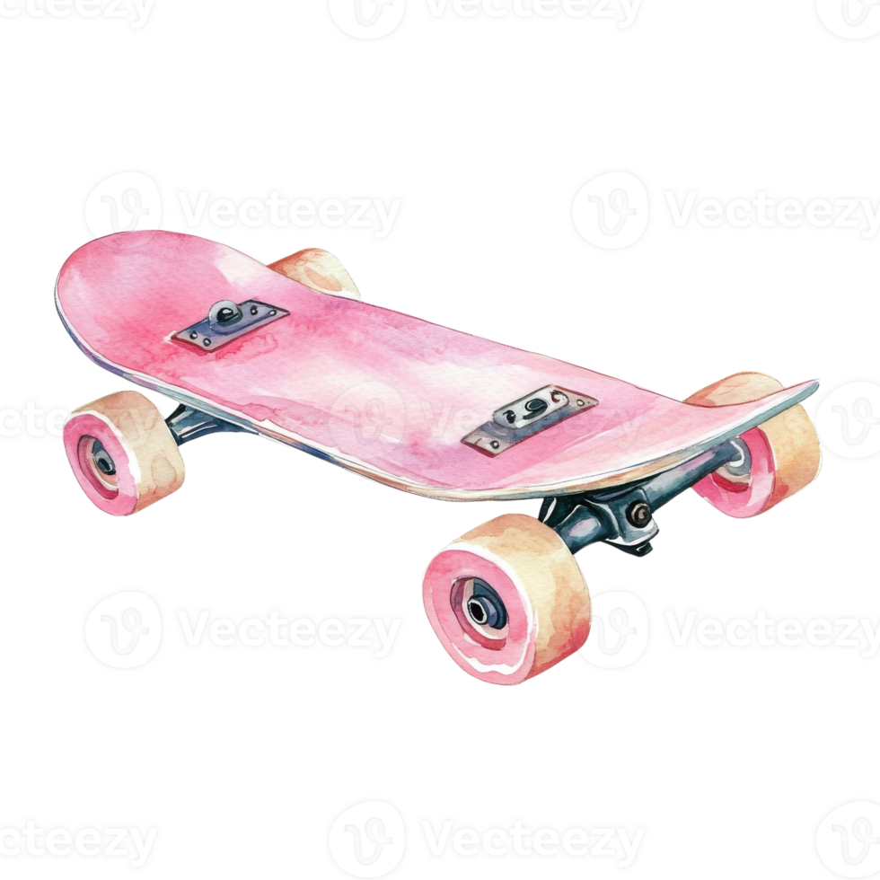 Pink skateboard isolated on transparent background. png
