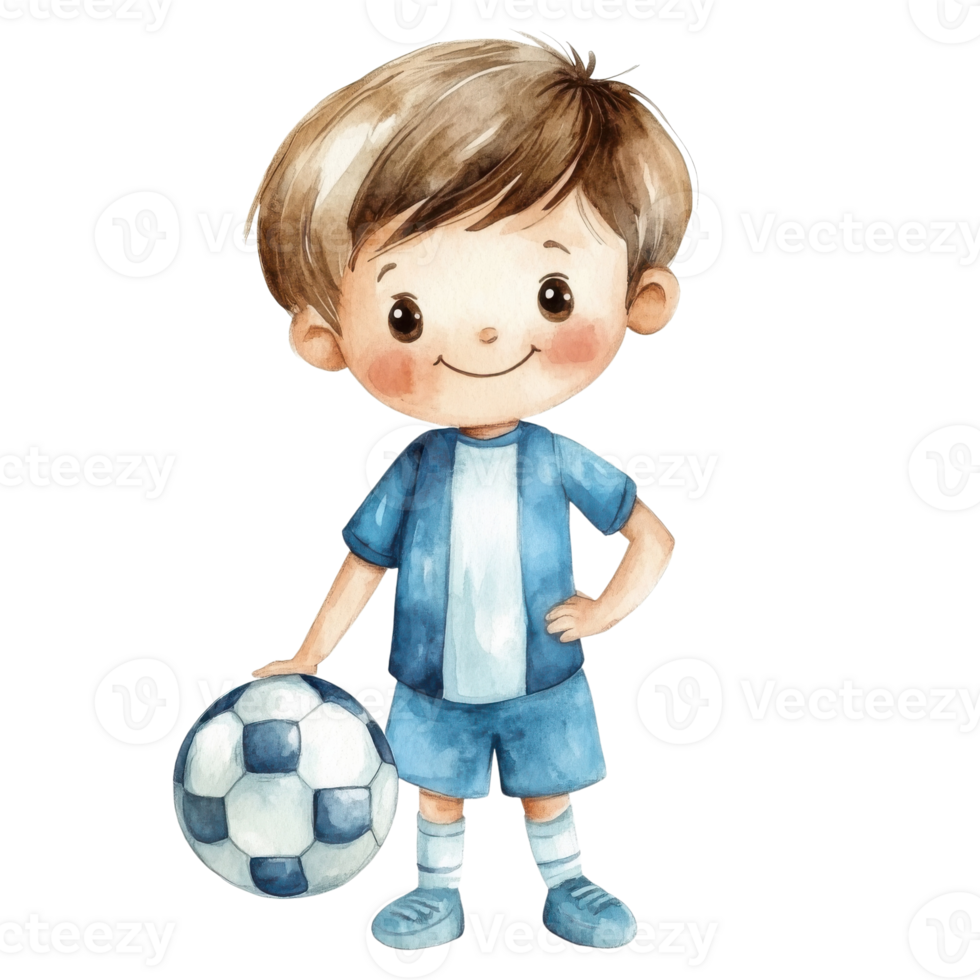 Cartoon boy with soccer on transparent background. png