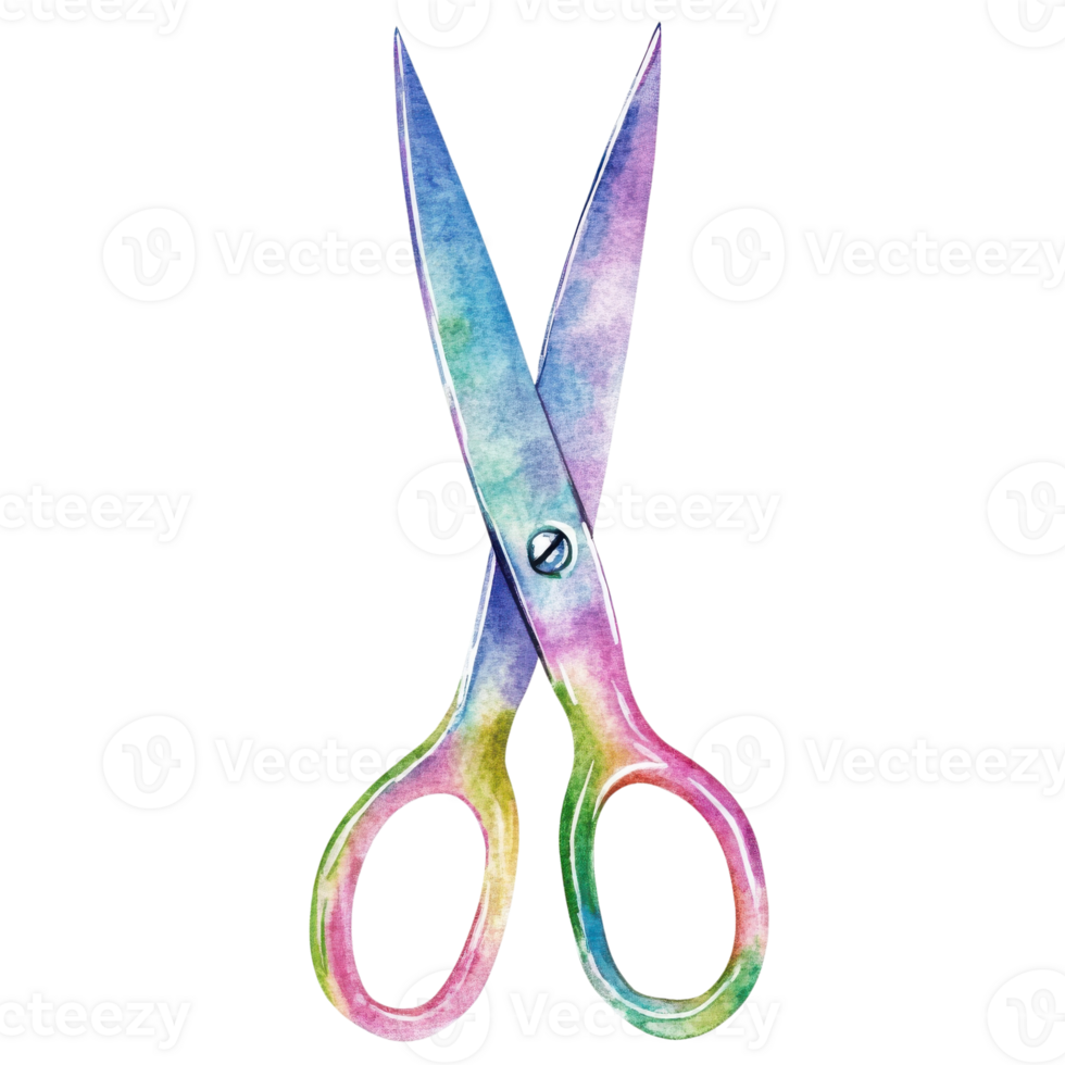Watercolor painted scissors on transparent background. png
