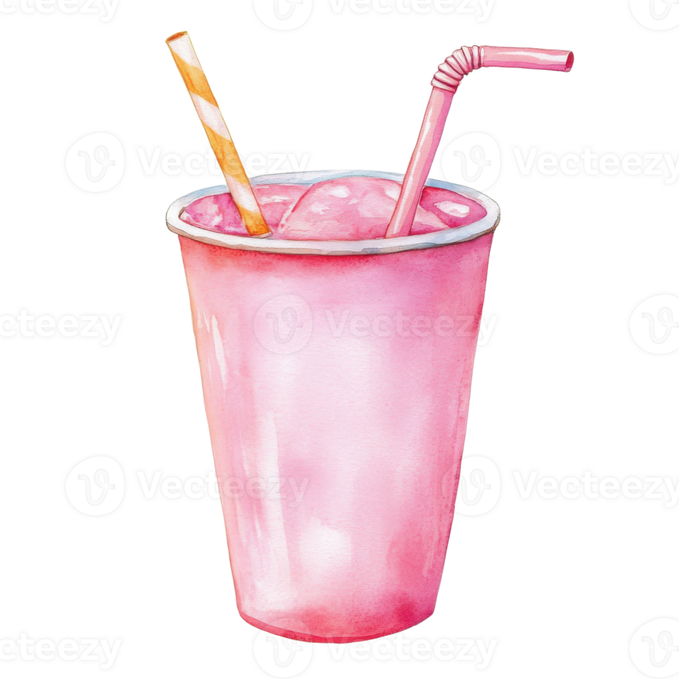 Pink drink with straws on transparent background. png
