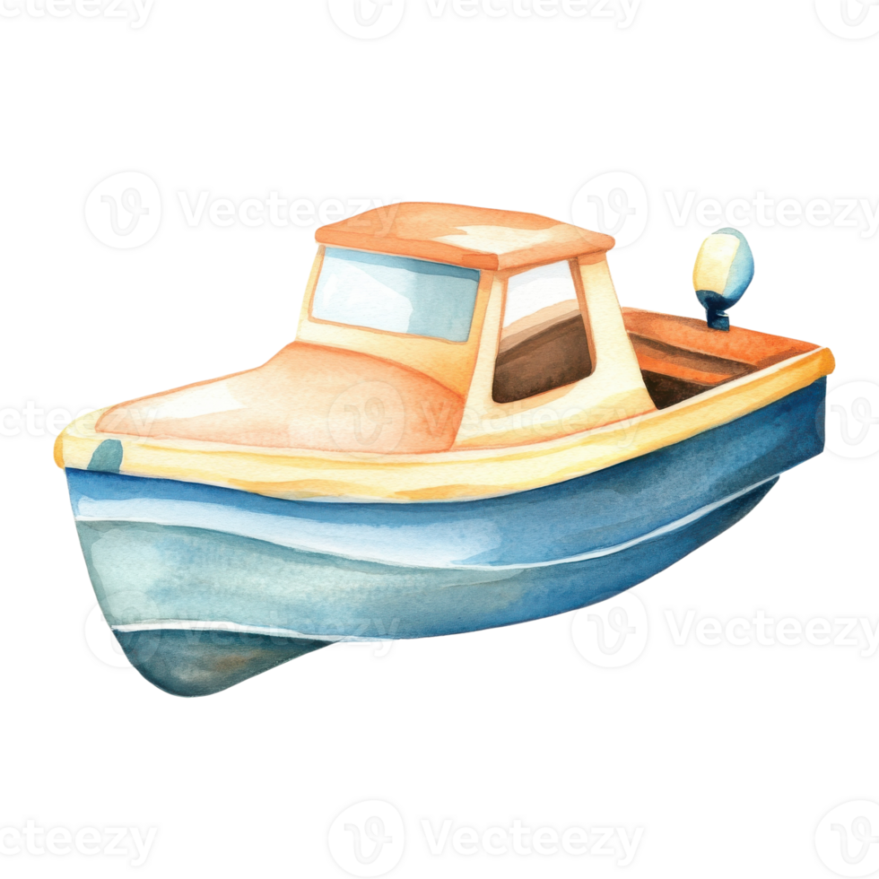 A watercolor style boat on transparent background. png