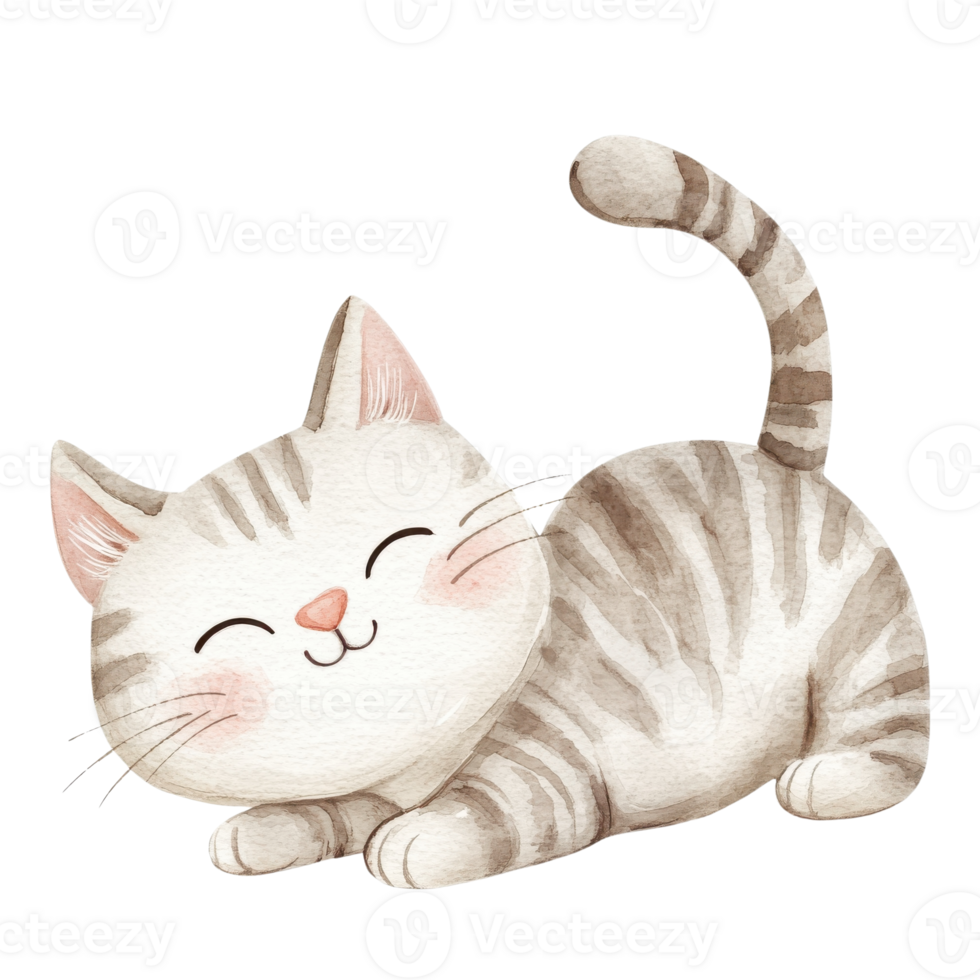 A smiling tabby kitten on transparent background. png