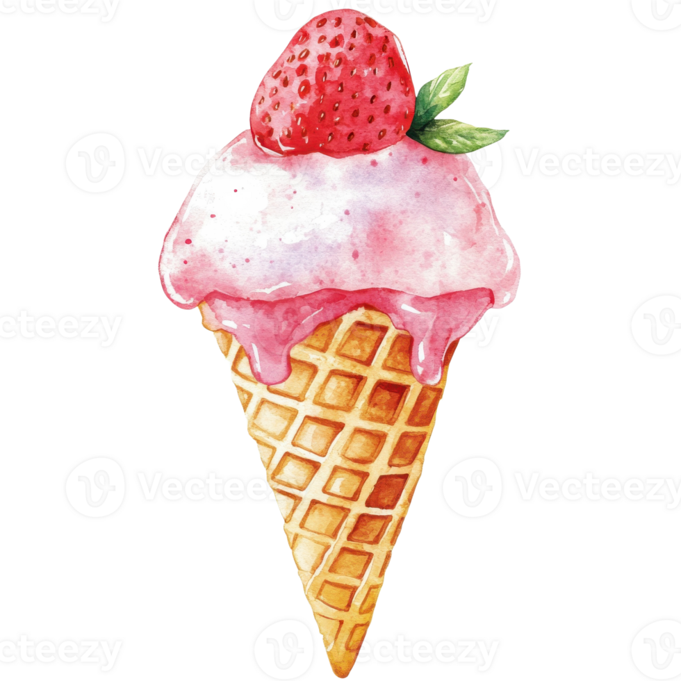 Ice cream with strawberry on transparent background. png
