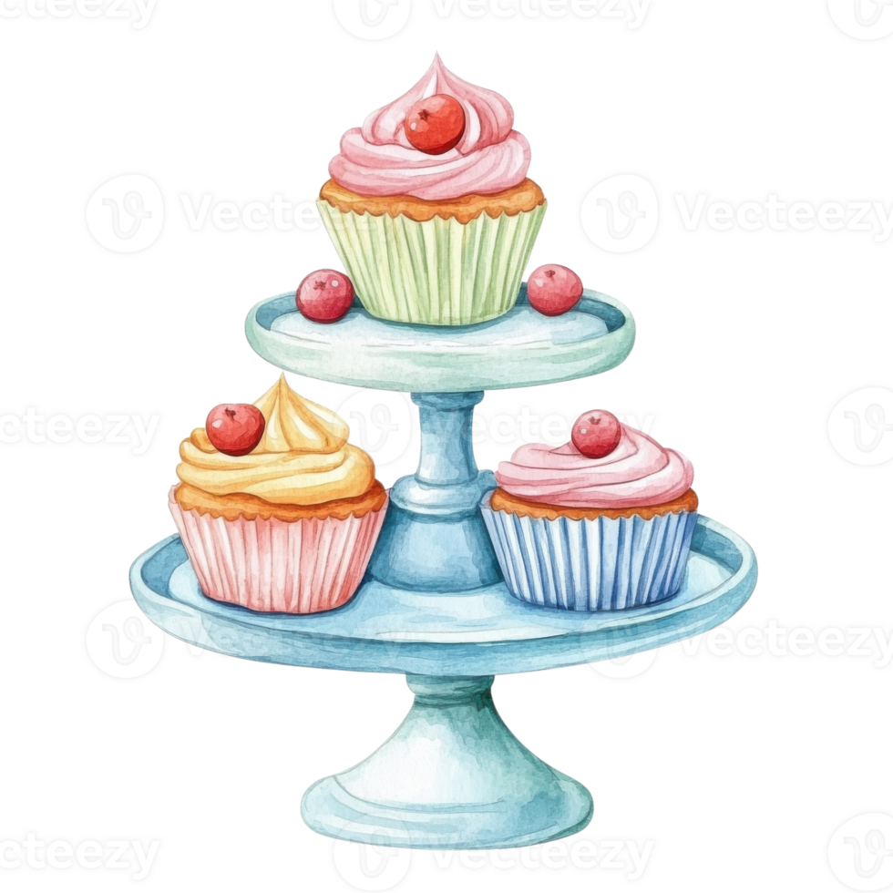 Cupcakes on a cake stand on transparent background. png