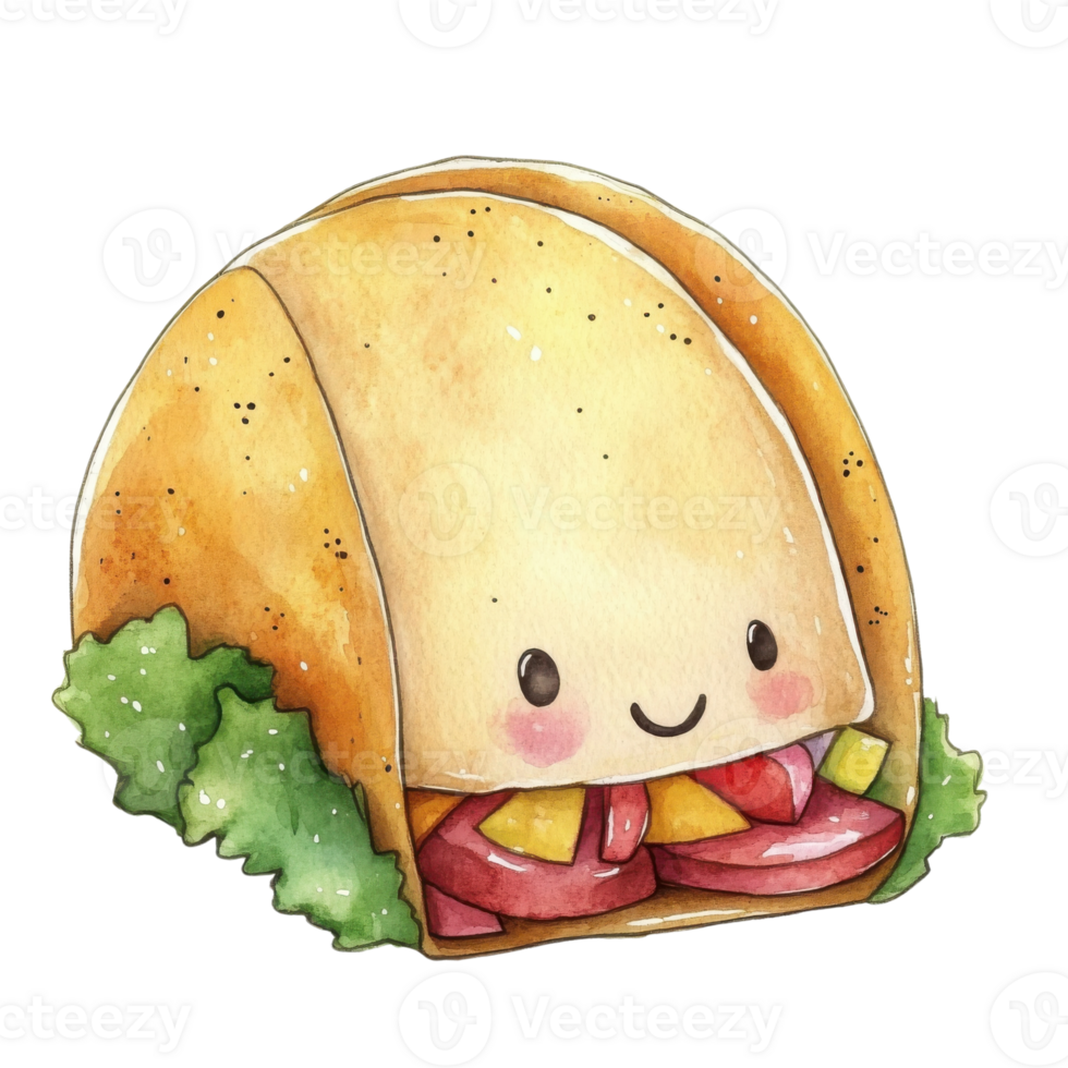 Cute sandwich cartoon on transparent background. png