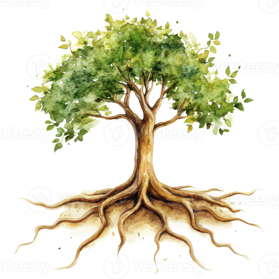 A watercolor tree art on transparent background. png