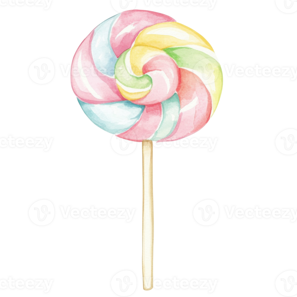 A pastel swirl lollipop on transparent background. png