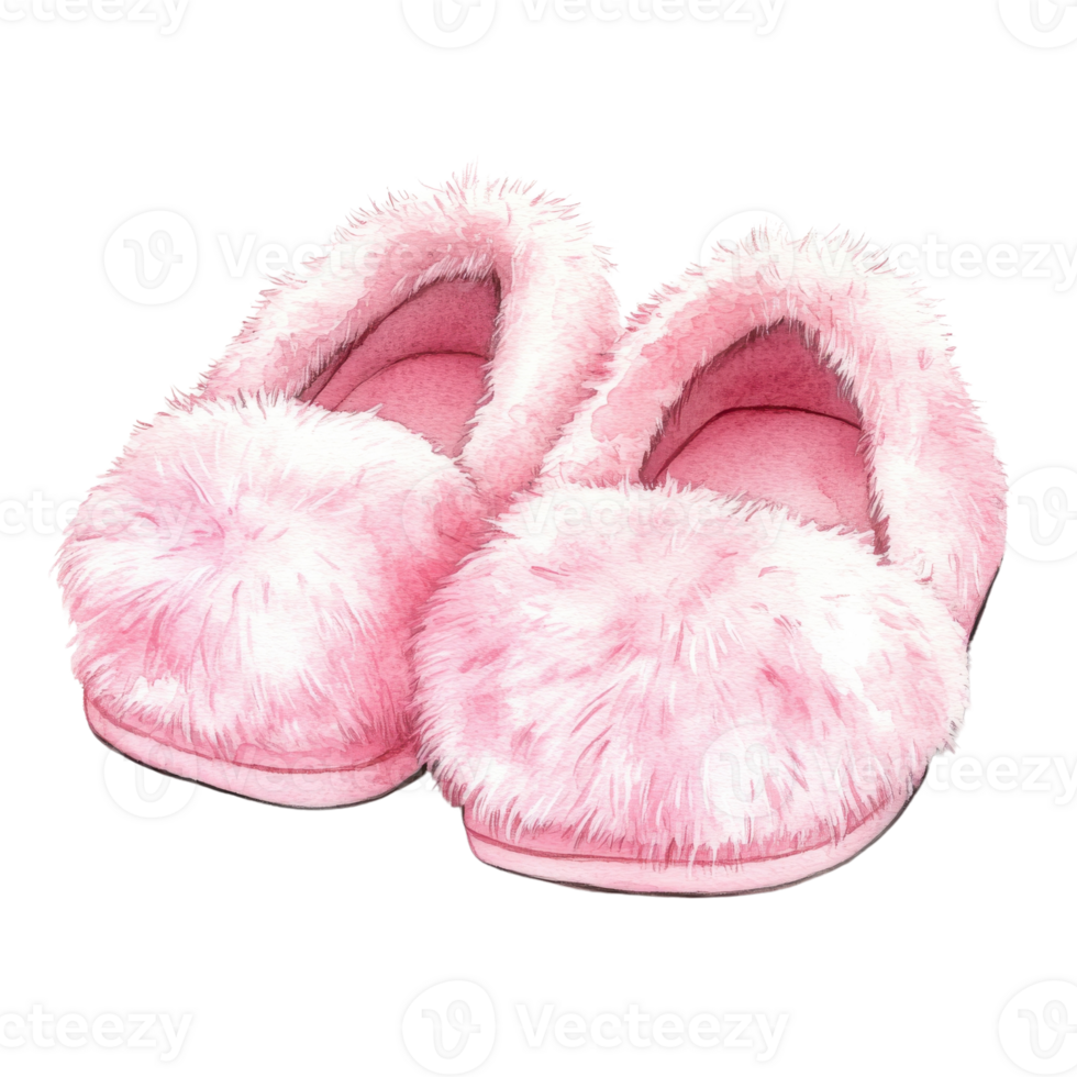 Pair of pink fluffy shoes on transparent background. png