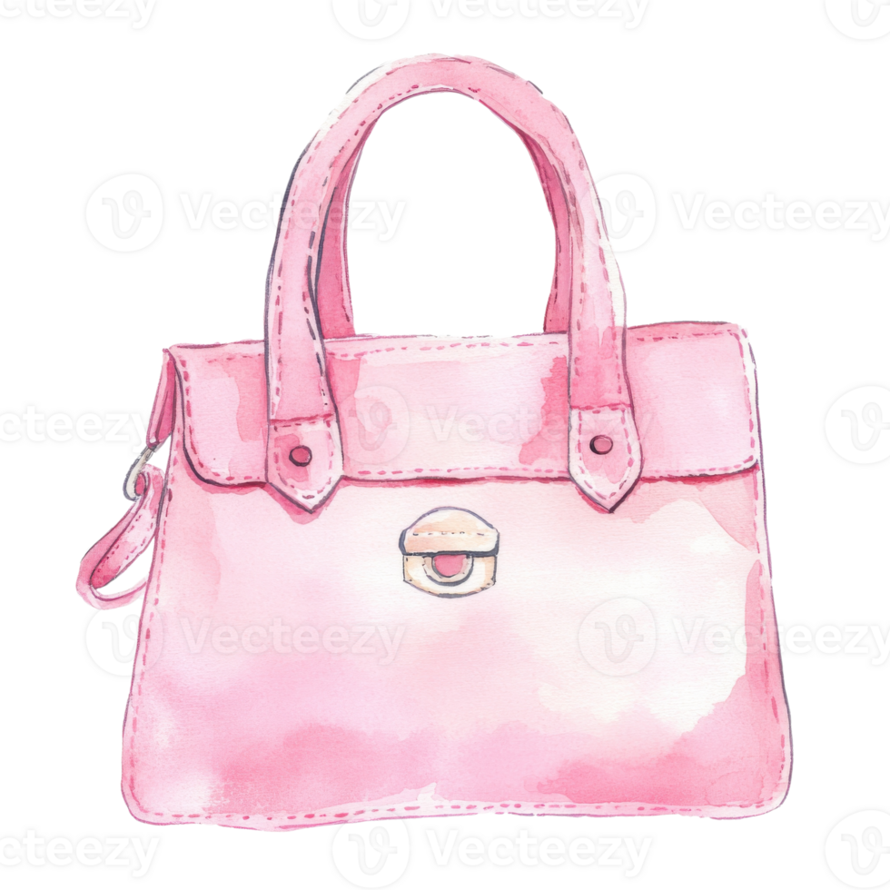 Pink watercolor handbag on transparent background. png