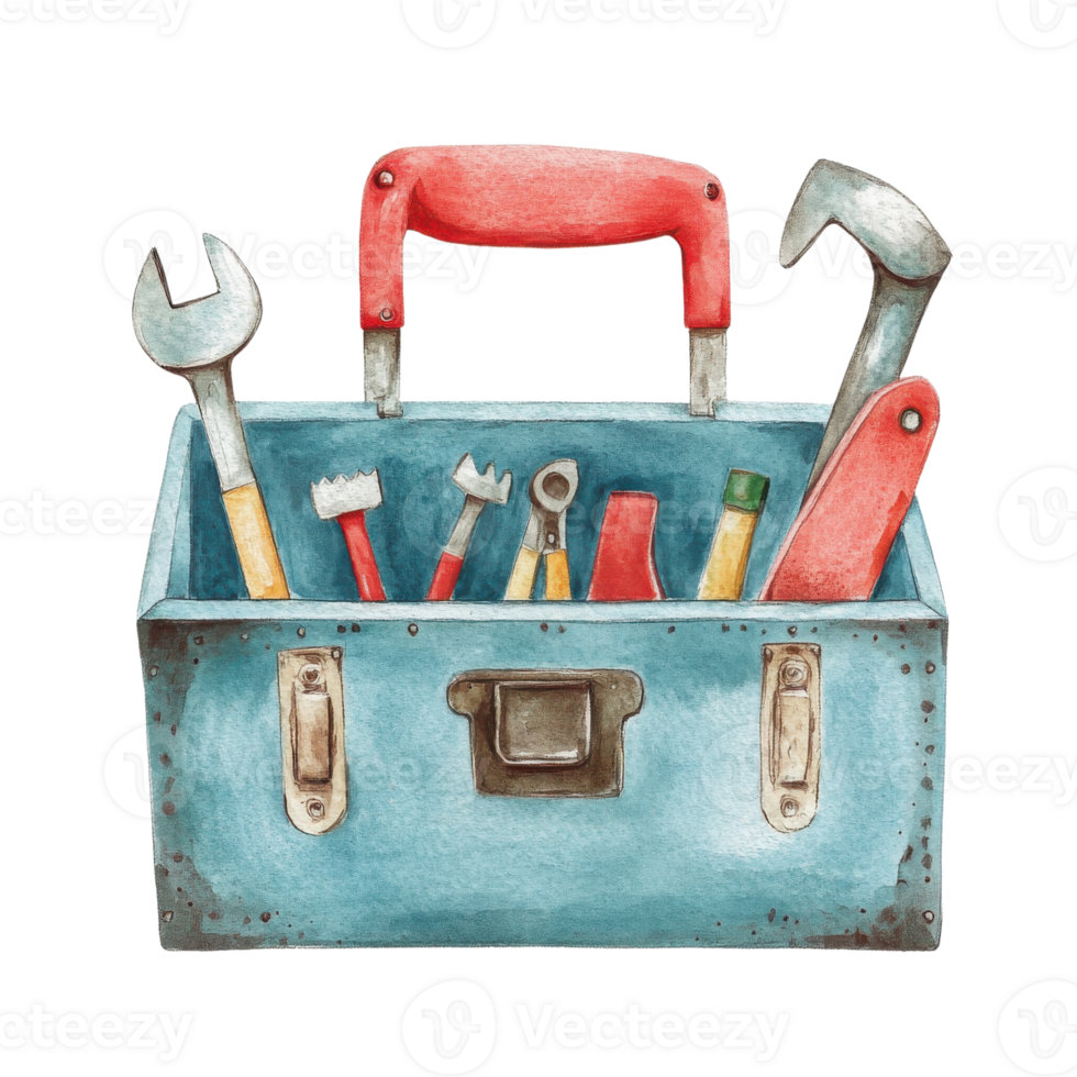 A toolbox full of tools on transparent background. png